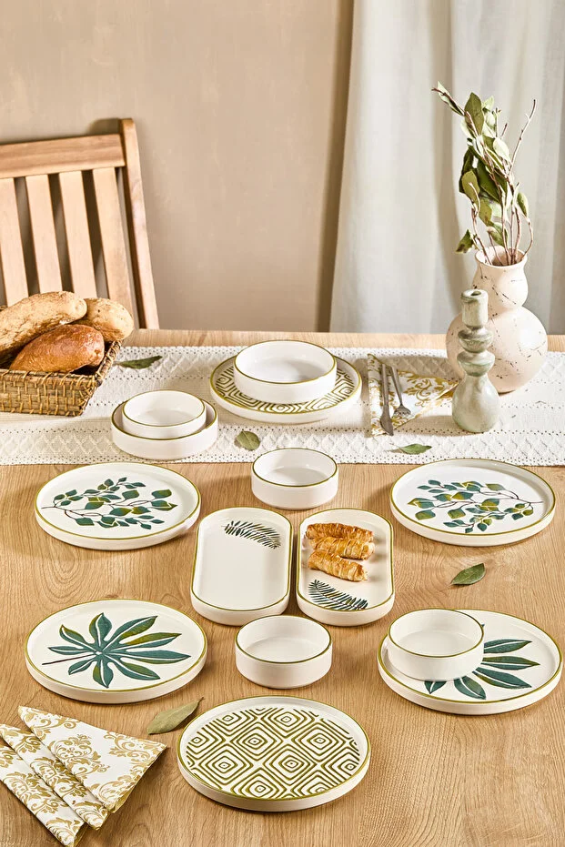 14 Parça 6 Kişilik Stackable Güz Yaprak Kahvaltı Takımı